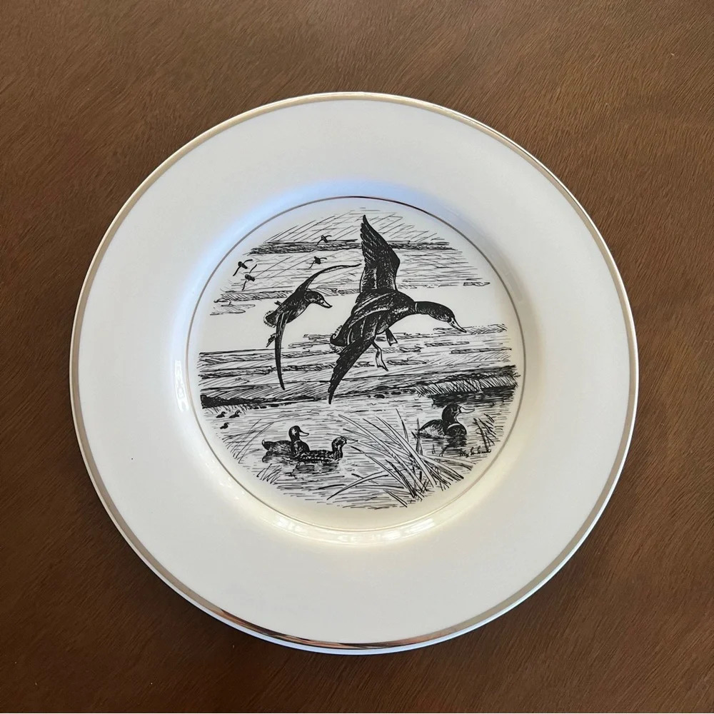 Vintage Sarah Coventry Black White 1971 Rex Wood Flying Mallard Duck Wall Plate